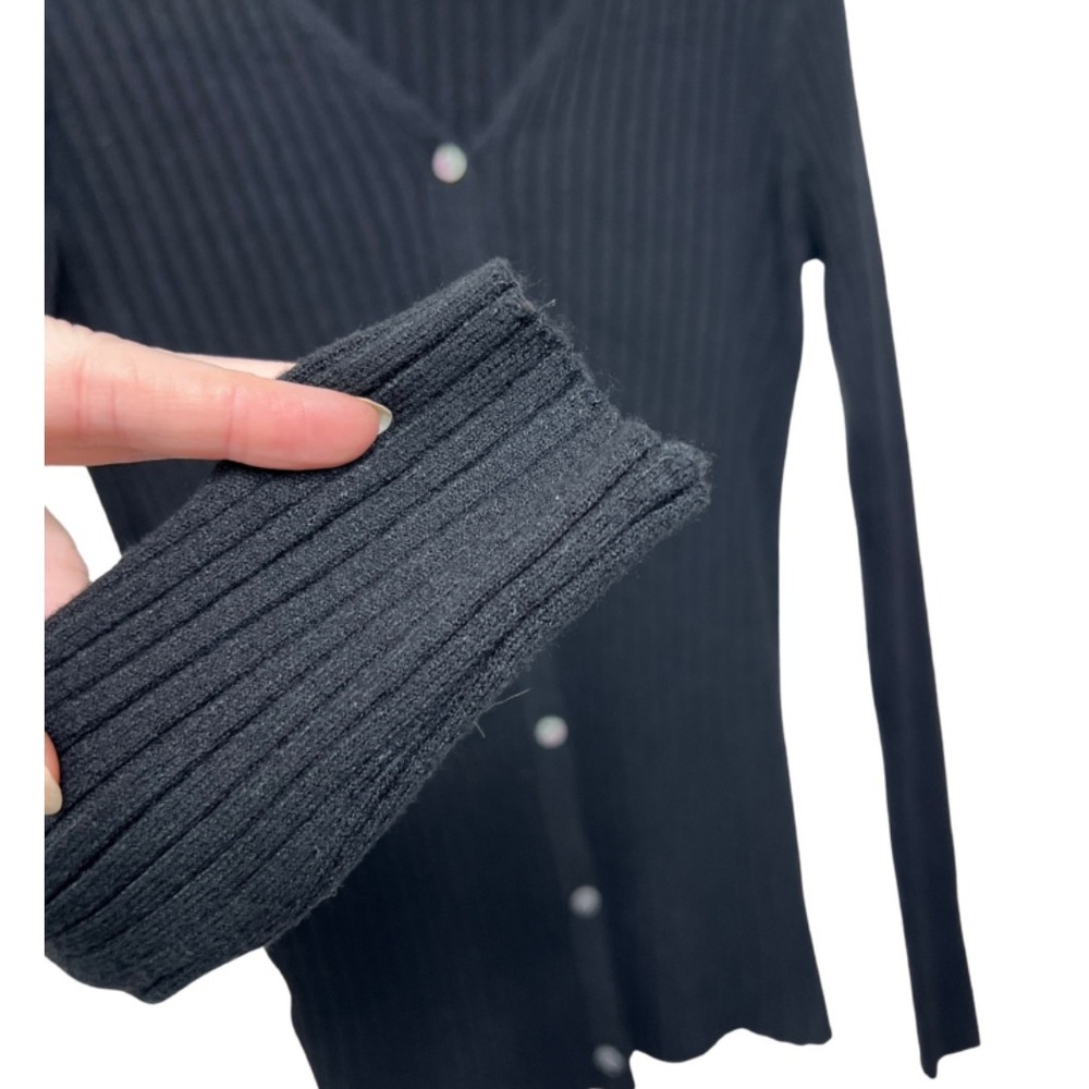 EXPRESS Black Ribbed V Neck Button Up Long Sleeve Cardigan Sweater Womens M - Picture 4 of 16